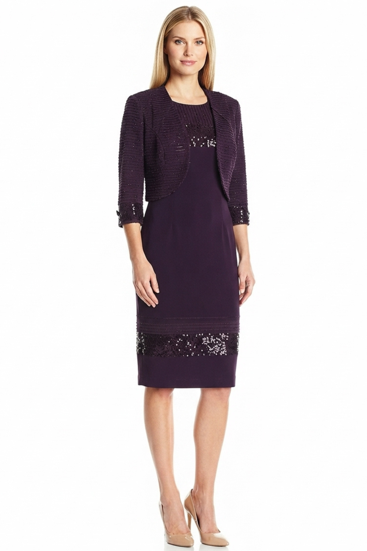 Maya Brooke Sequin Detail Cropped Jacket Dress
