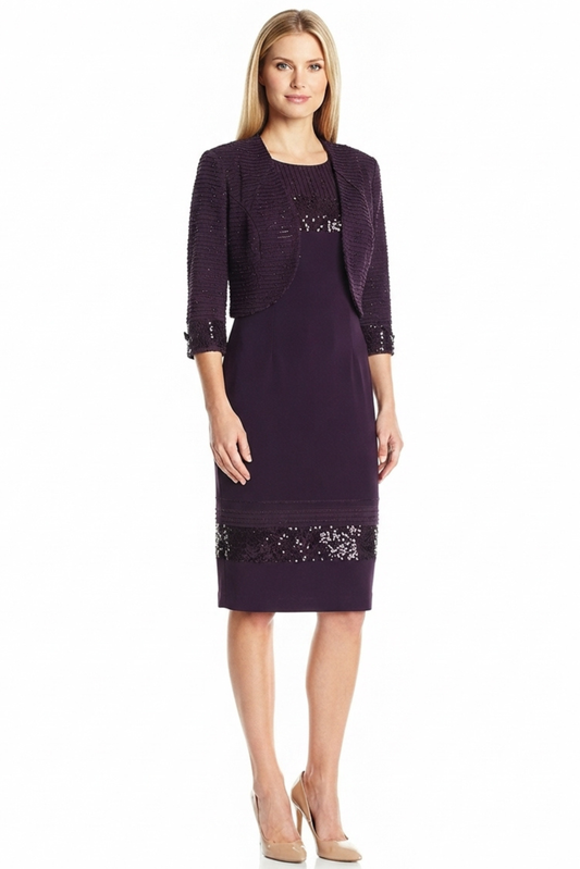 Maya Brooke Sequin Detail Cropped Jacket Dress