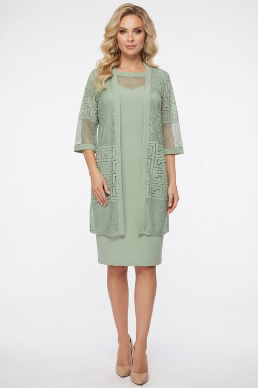 Maya Brooke Sage 2 piece 3/4 Sleeve Jacket Dress Set (PLUS SIZE)