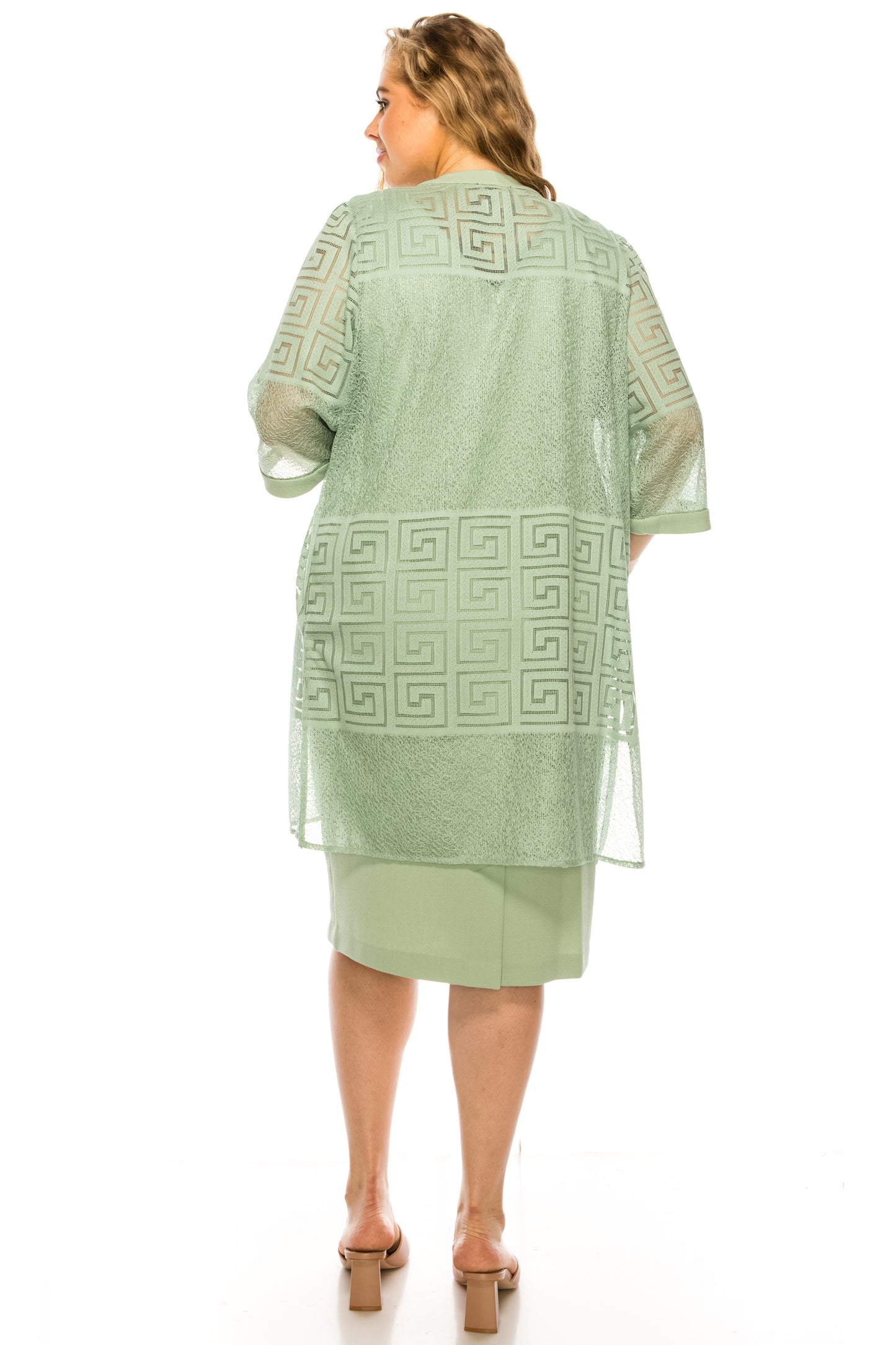 Maya Brooke Sage 2 piece 3/4 Sleeve Jacket Dress Set (PLUS SIZE)