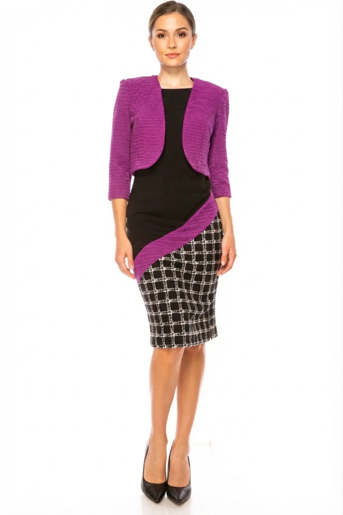 Maya Brooke Angled Contrast Print Jacket Dress