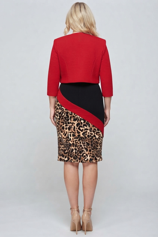 Maya Brooke Asymmetrical Animal Print Jacket Dress