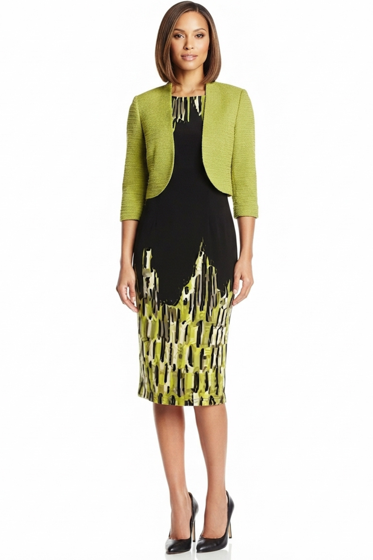 Maya Brooke Abstract Print Cropped Jacket Dress