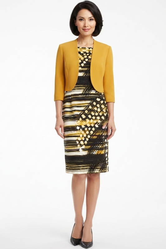 Maya Brooke Abstract Print 3/4 Sleeve Jacket Dress