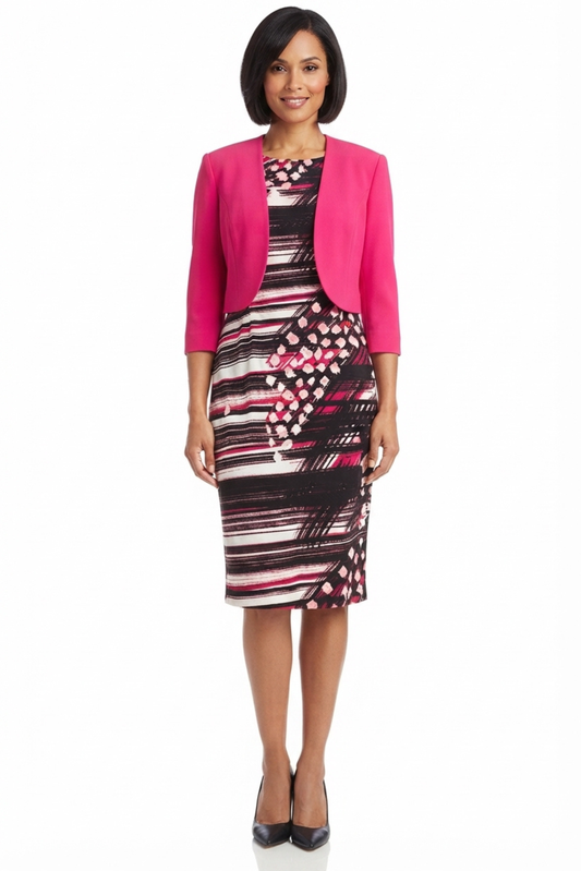 Maya Brooke Abstract Print 3/4 Sleeve Jacket Dress