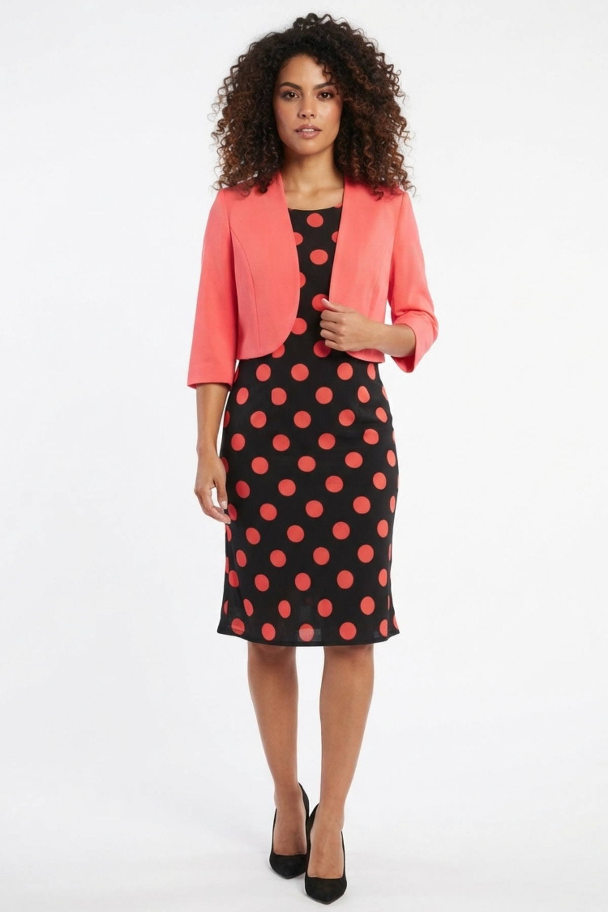 Maya Brooke Polka Dot Pleated Hem Jacket Dress