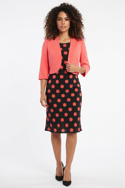 Maya Brooke Polka Dot Pleated Hem Jacket Dress