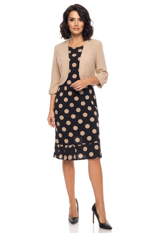 Maya Brooke Polka Dot Pleated Hem Jacket Dress