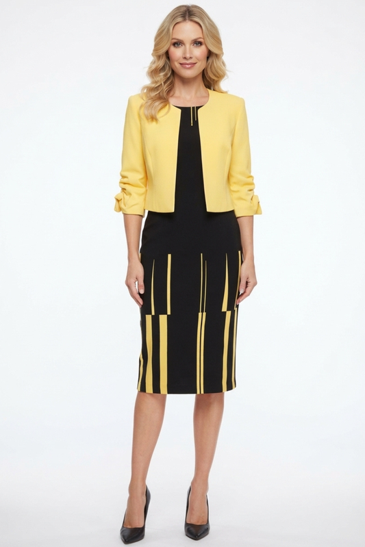 Maya Brooke Abstract Lined Contrast Jacket Dress