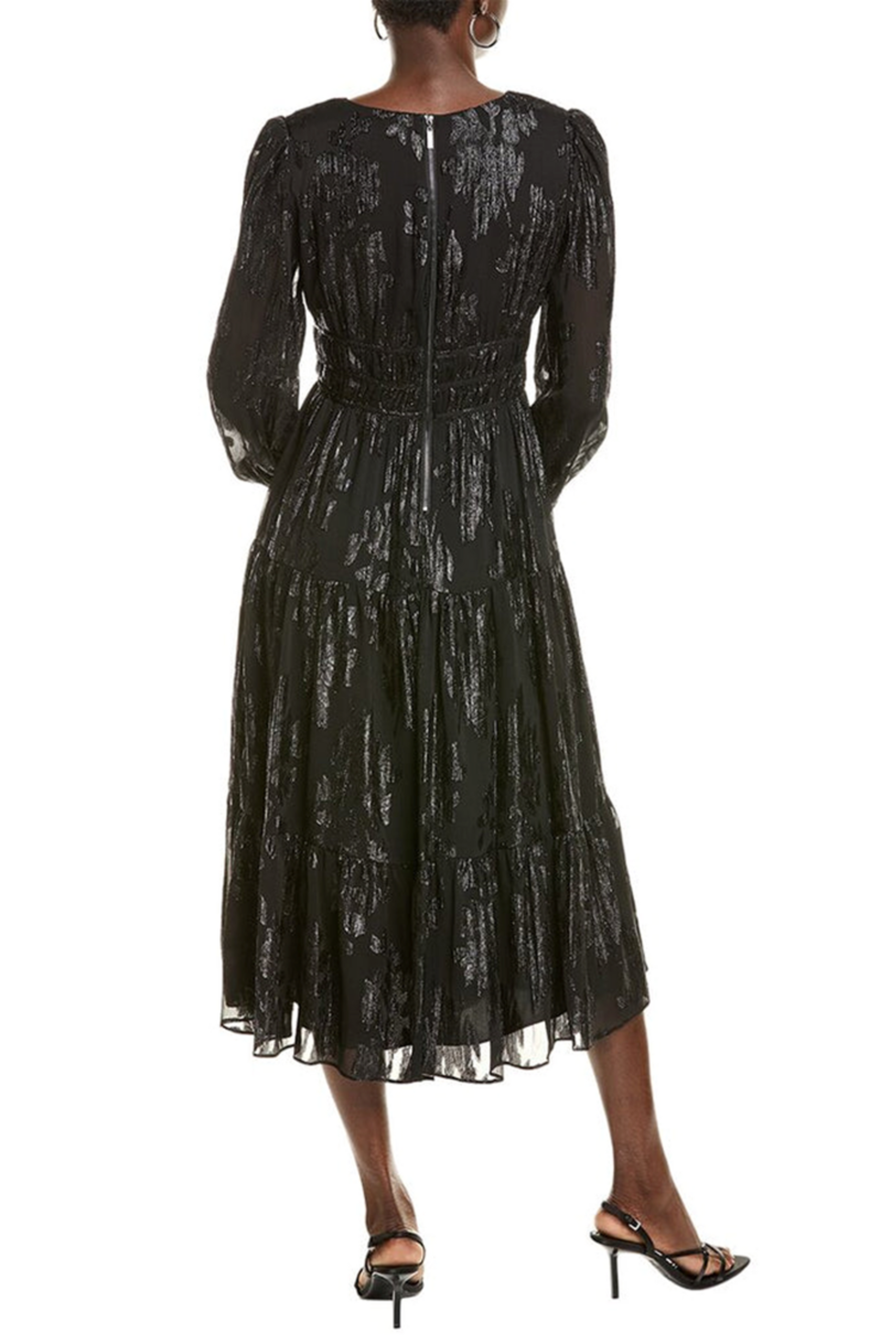 Nicole Miller Metallic V-Neck Tiered Evening Dress Nicole Miller Metallic V-Neck Tiered Evening Dress