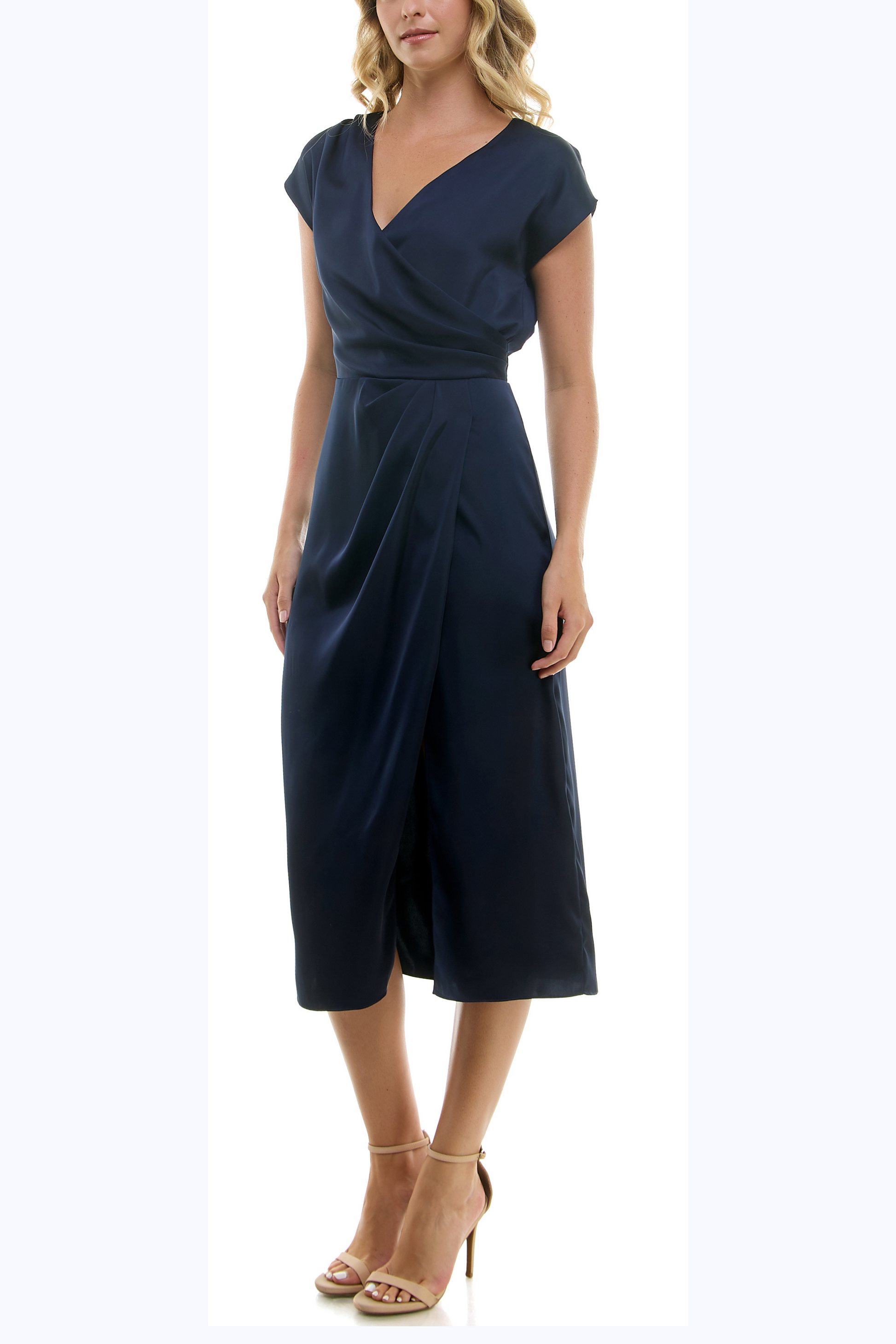 nicole miller silk dress Nicole Miller Faux Wrap Cap Sleeve Cocktail Dress – New Yorker's Apparel
