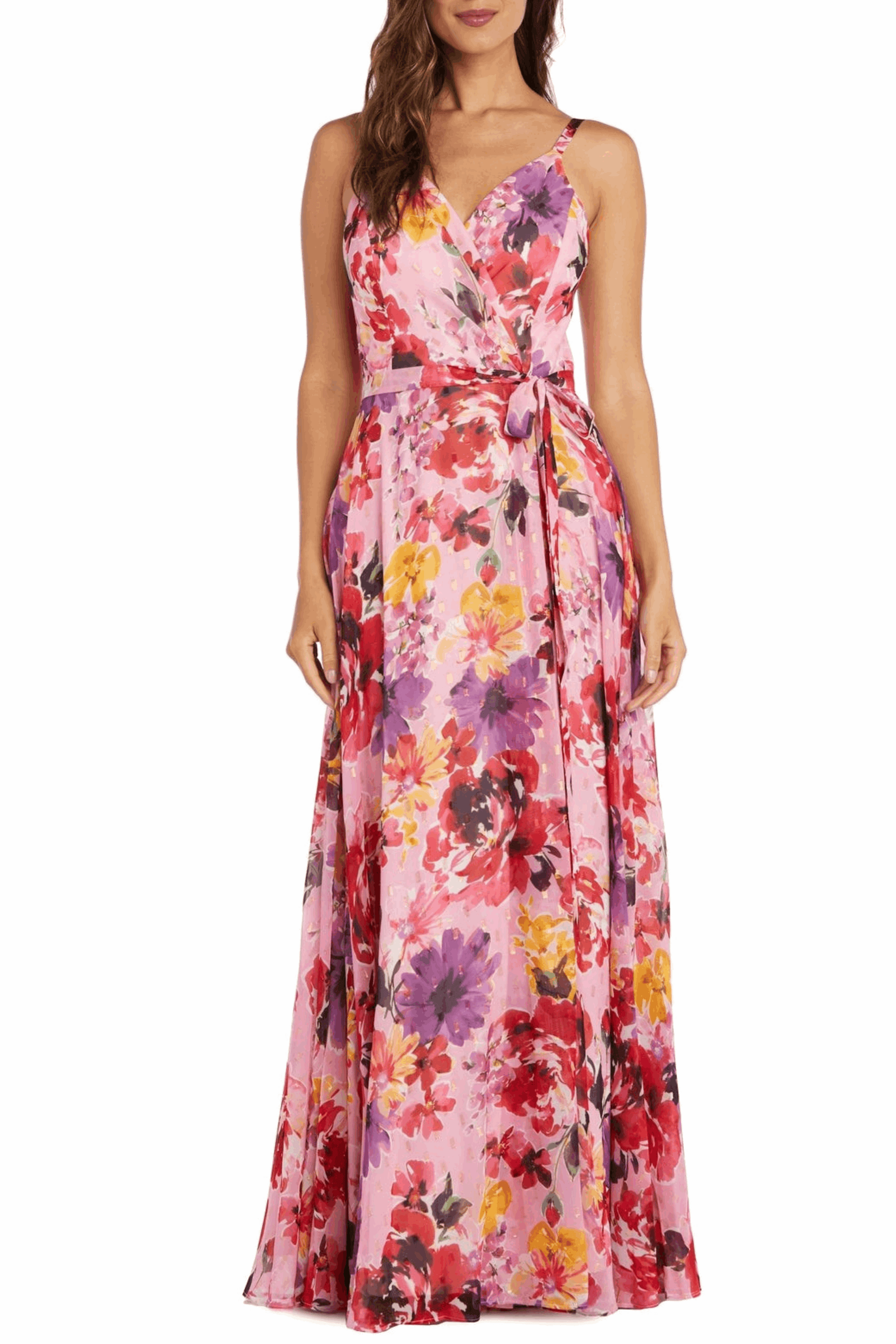 Nightway Pink Floral Print Mock Wrap Formal Dress New Yorker's Apparel Nightway Pink Floral Print Mock Wrap Formal Dress New Yorker's Apparel