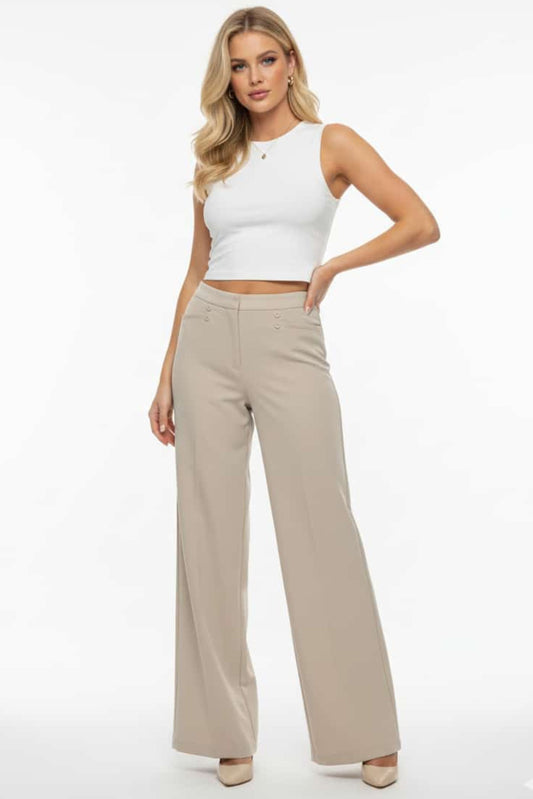 Zac & Rachel Sailor Button Wide Leg Pull-On Pants