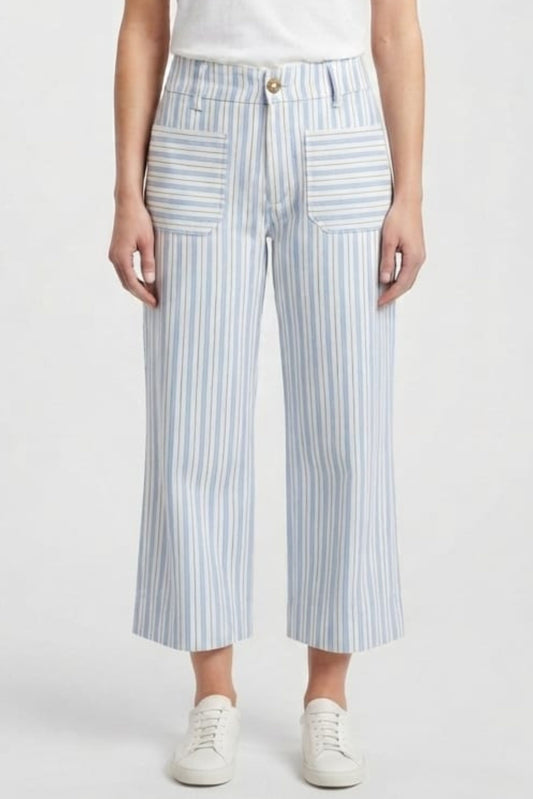 Zac & Rachel Victoria Blue Striped Wide-Leg Crop Pants