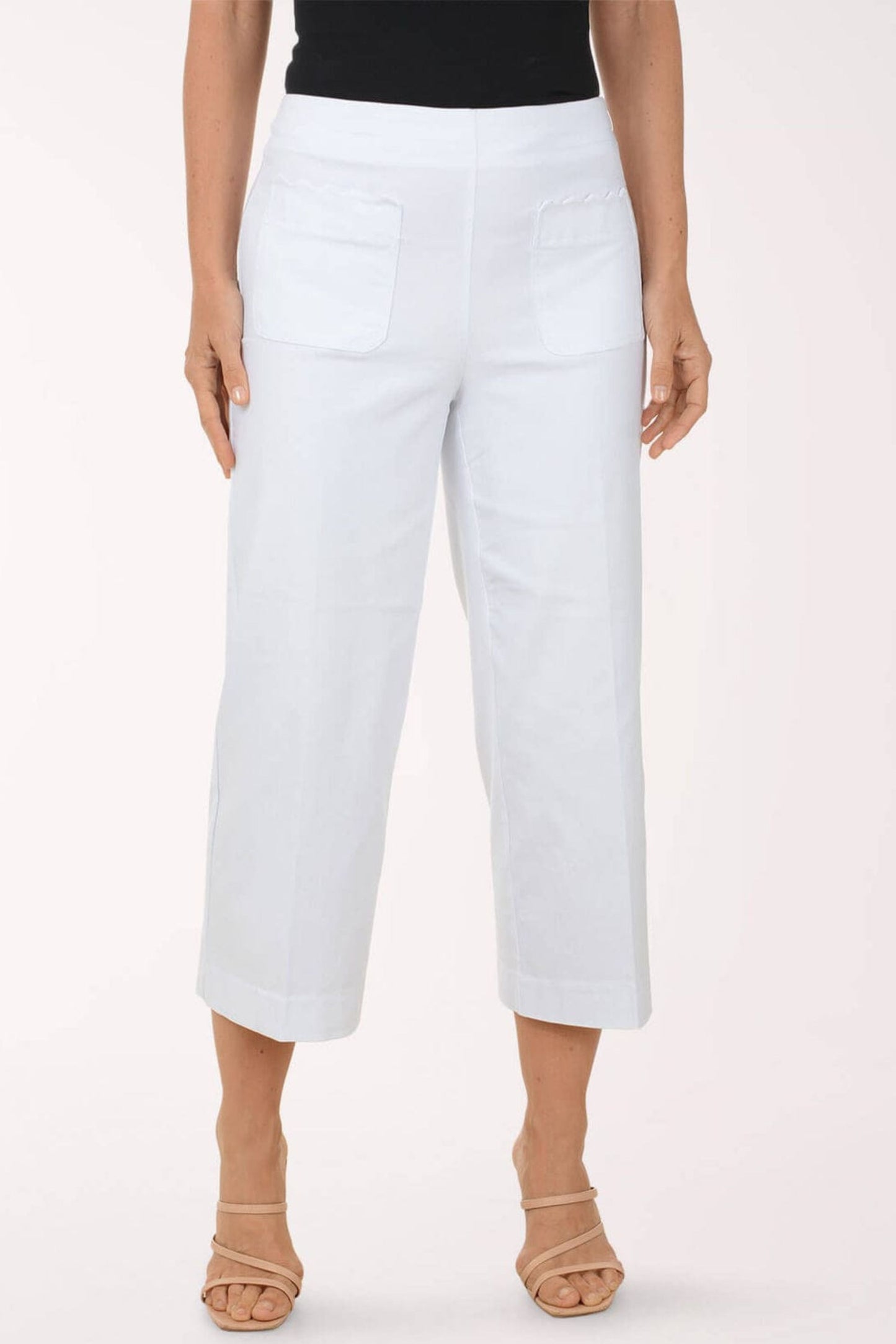 Zac & Rachel Optic White Scallop Pocket Crop Pants