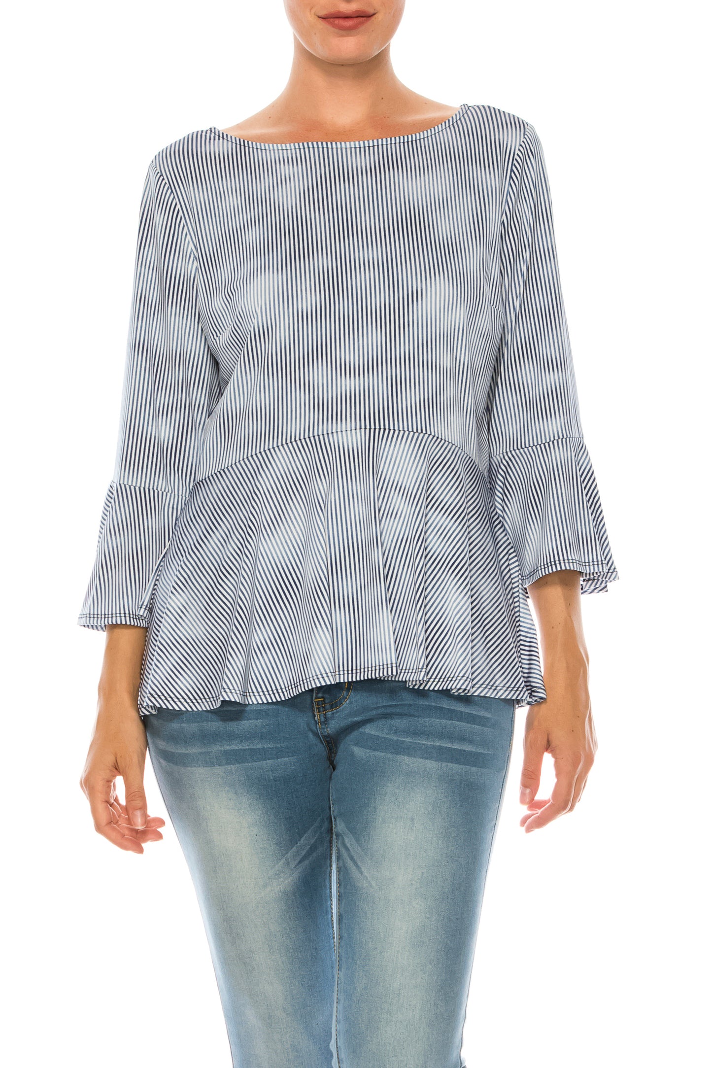 Nygard Indigo Cloud Stiped Peplum Top