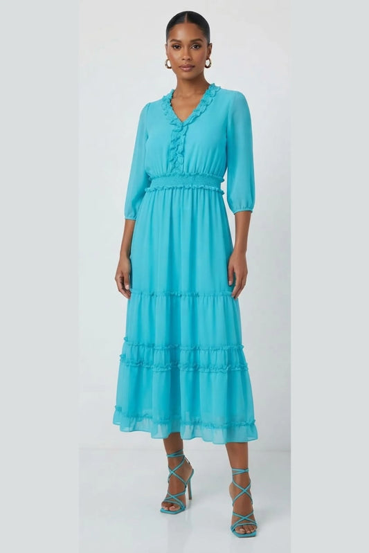Nicole Miller Smocked Waist Tiered Maxi Dress