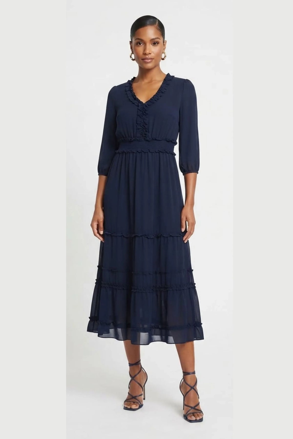 Nicole Miller Smocked Waist Tiered Maxi Dress