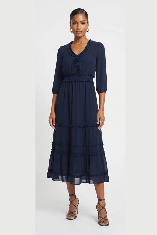 Nicole Miller Smocked Waist Tiered Maxi Dress