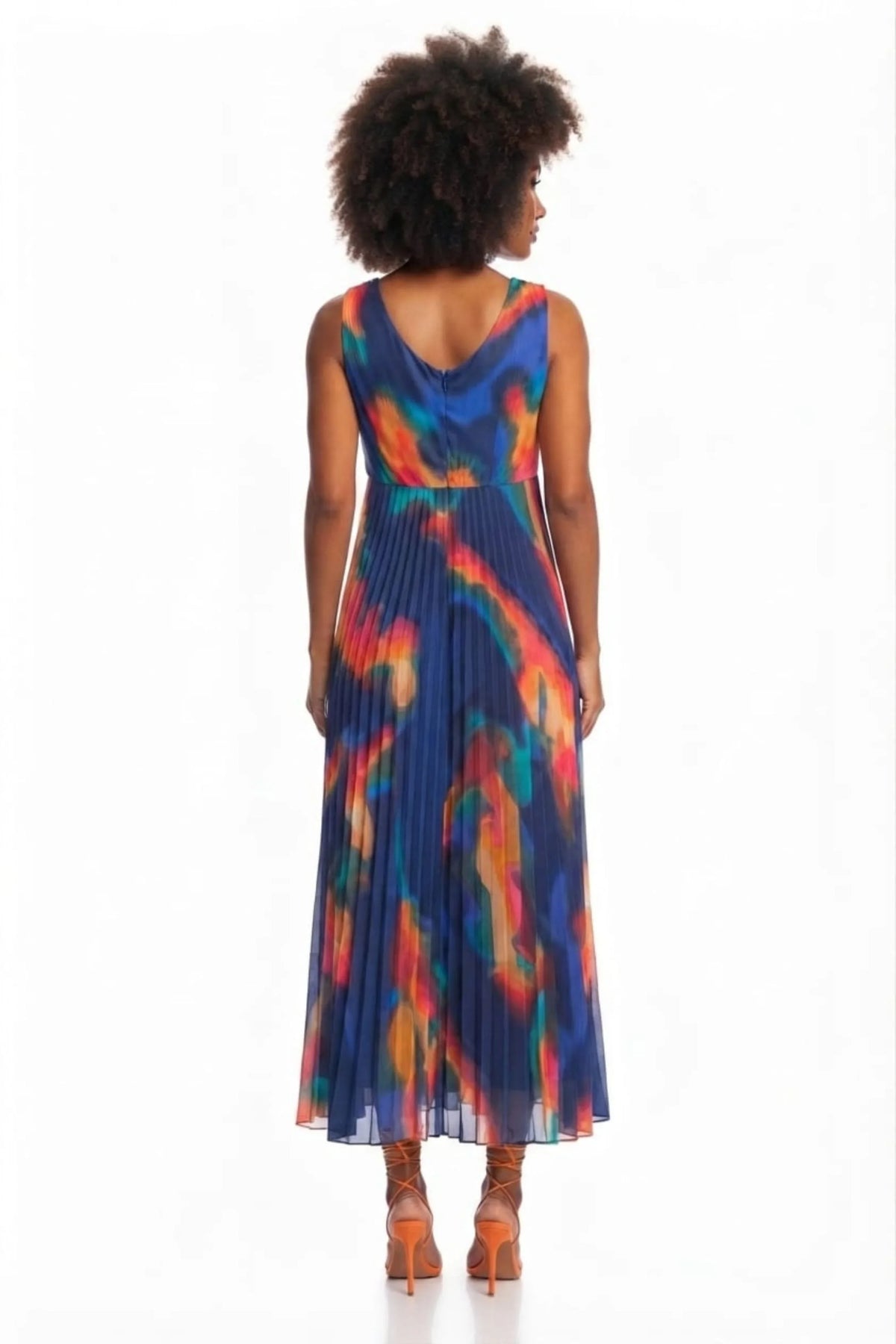 Nicole Miller Pleated Abstract Sleeveless Dress