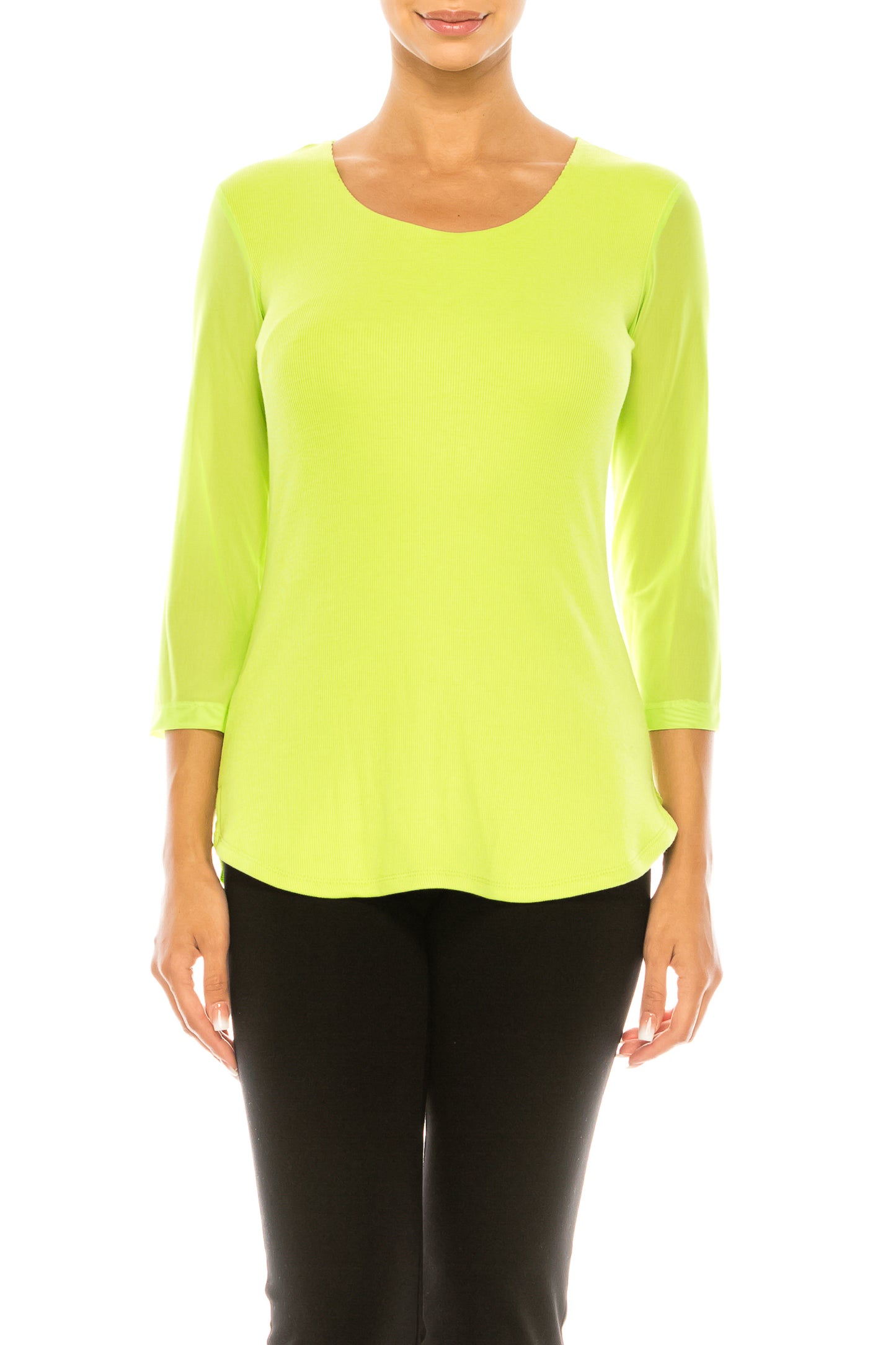 Nygard Vivid Lime Rib 3/4 Sleeve Top