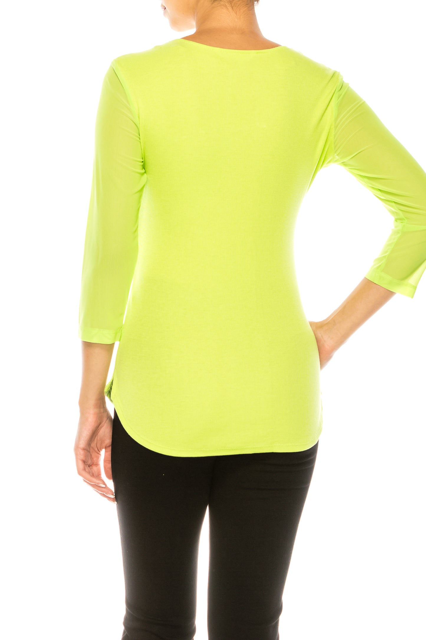 Nygard Vivid Lime Rib 3/4 Sleeve Top