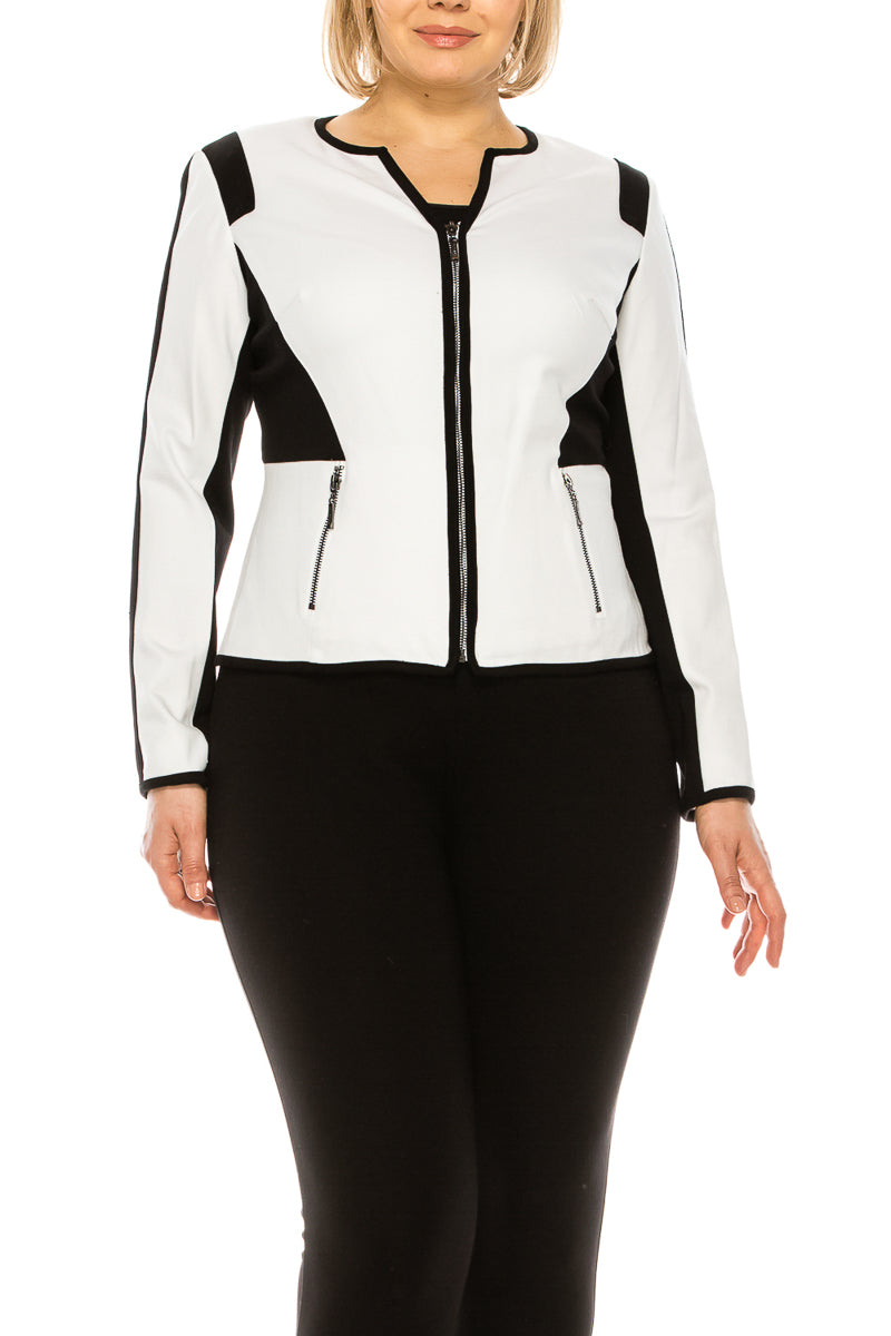 Nygard White Black 2 Pocket Long Sleeve Zip Up Blazer