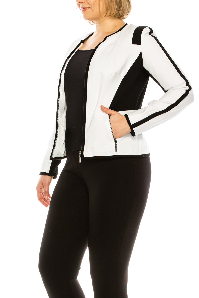 Nygard White Black 2 Pocket Long Sleeve Zip Up Blazer