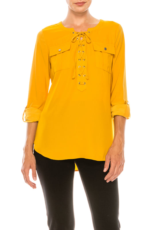 Nygard Lace Up Chest Pocket Blouse