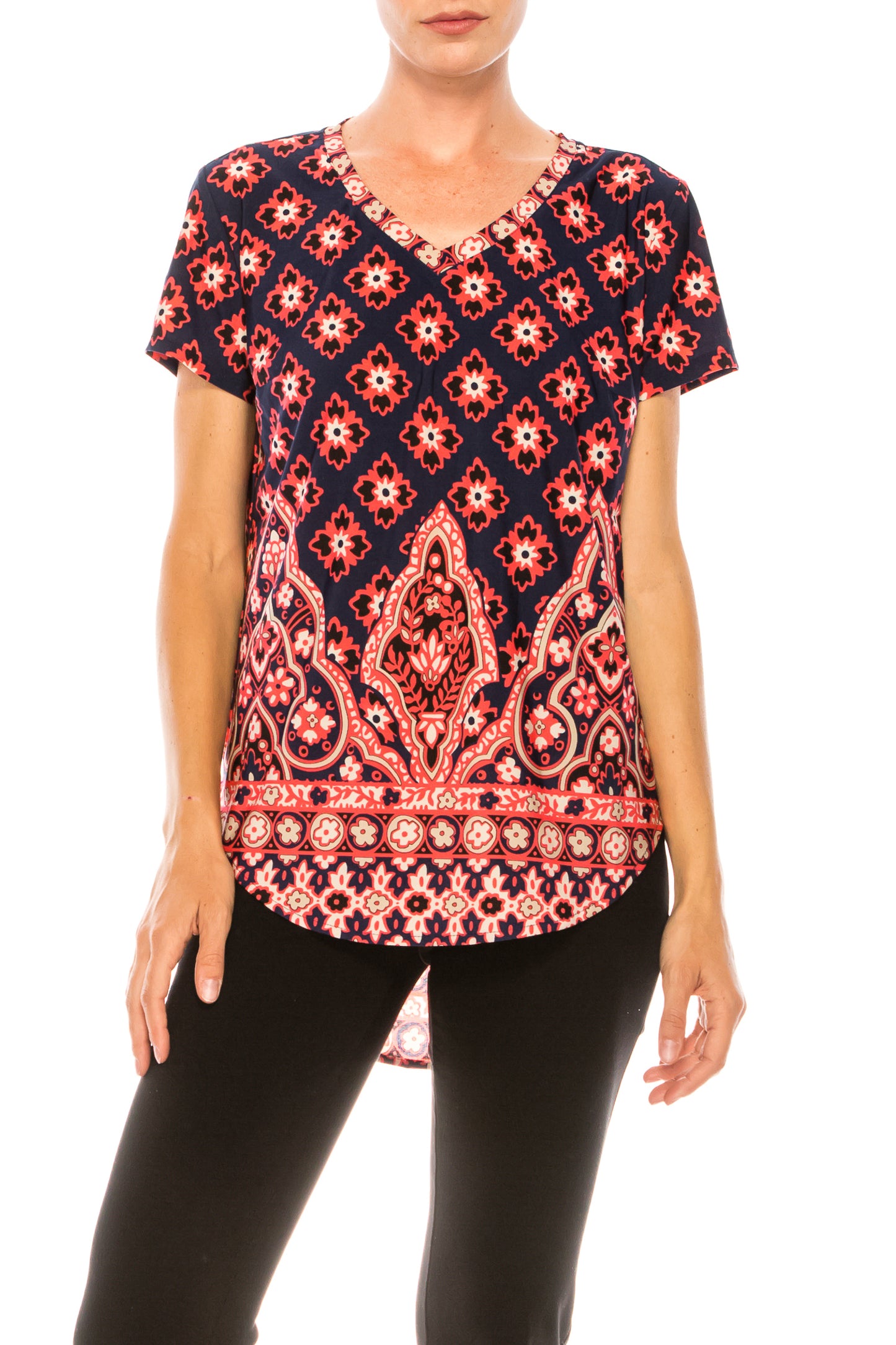 Nygard Printed Short Sleeve Round Hem Top