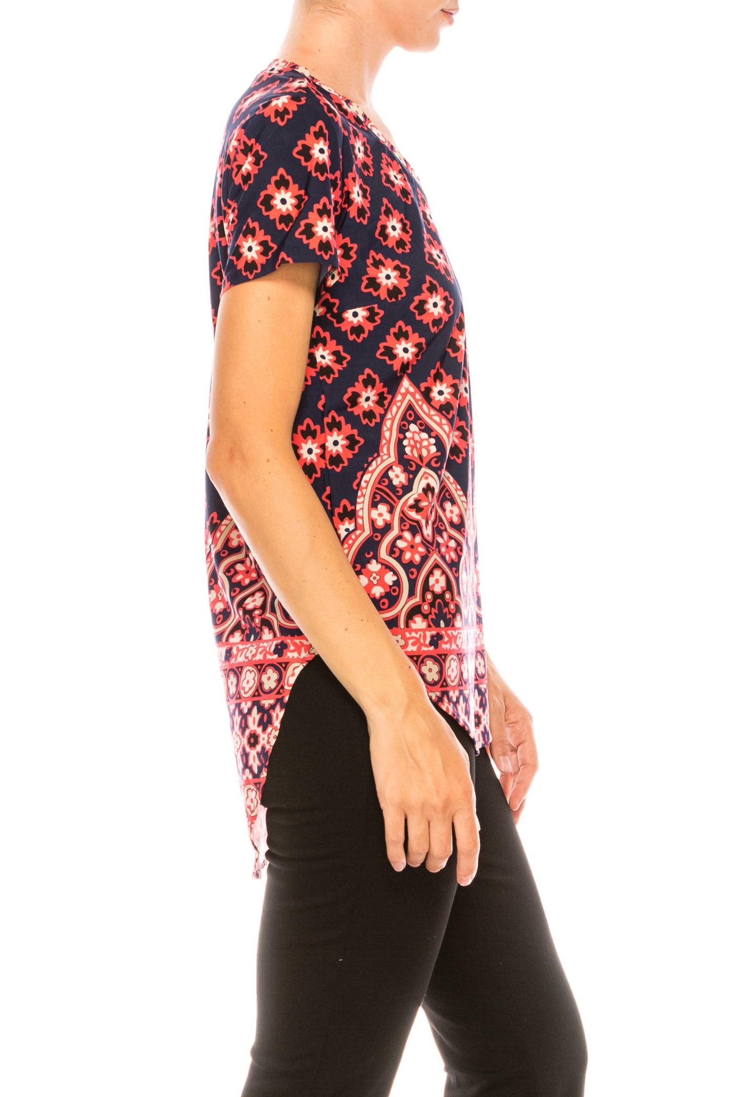 Nygard Printed Short Sleeve Round Hem Top