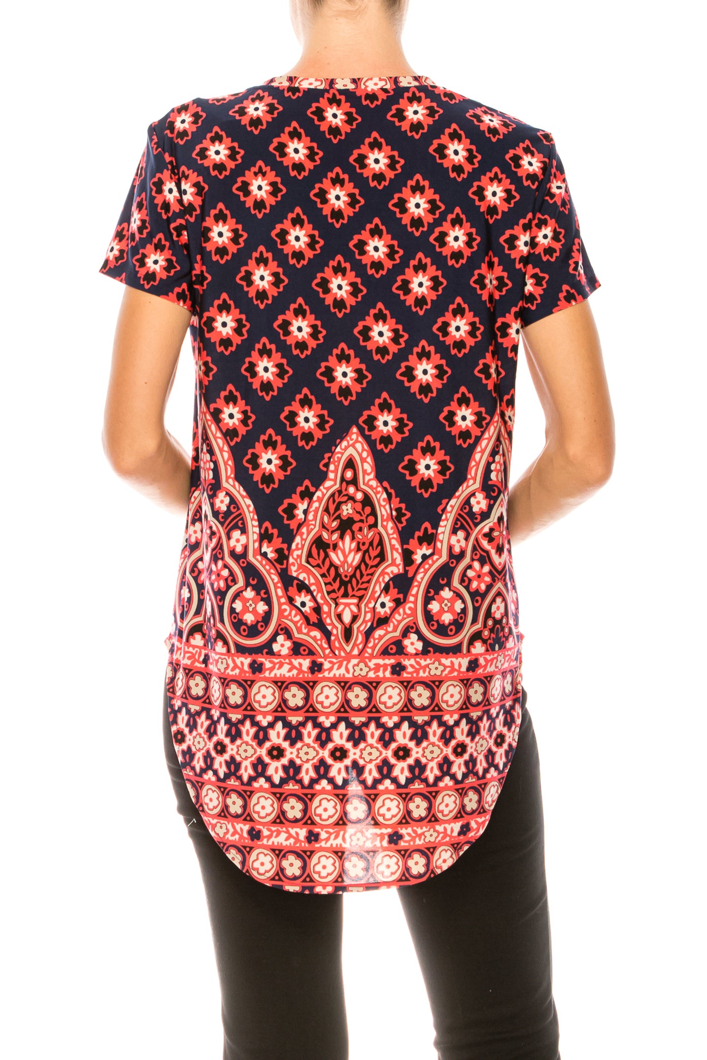 Nygard Printed Short Sleeve Round Hem Top