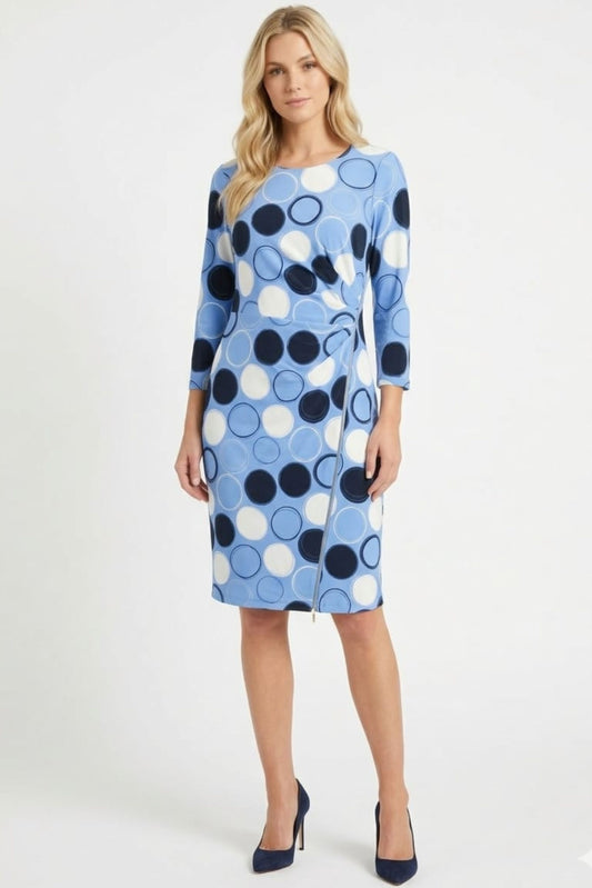 Peach Velvet Circle Print Side Zipper Day Dress