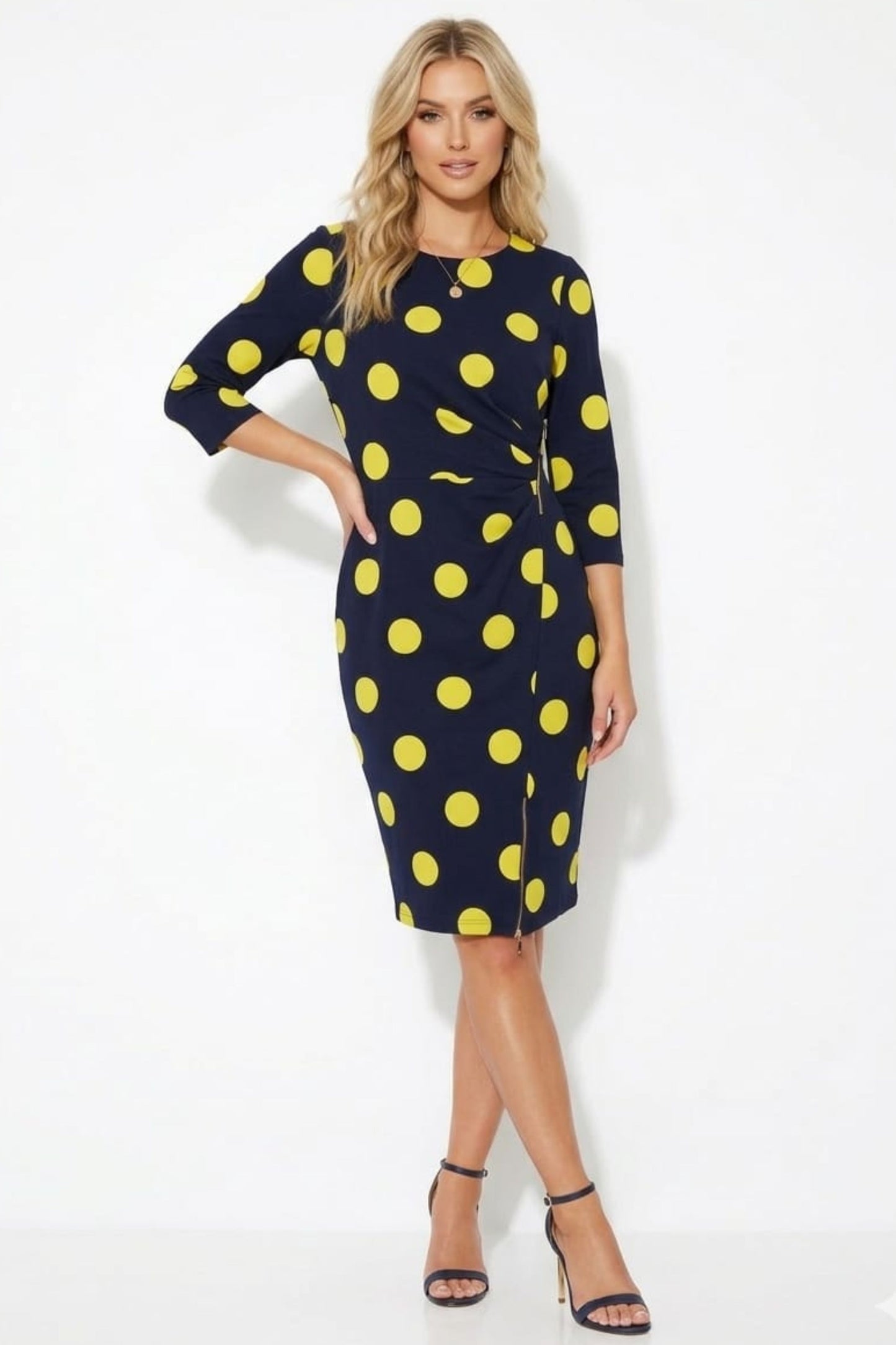 Peach Velvet Circle Print Side Zipper Day Dress