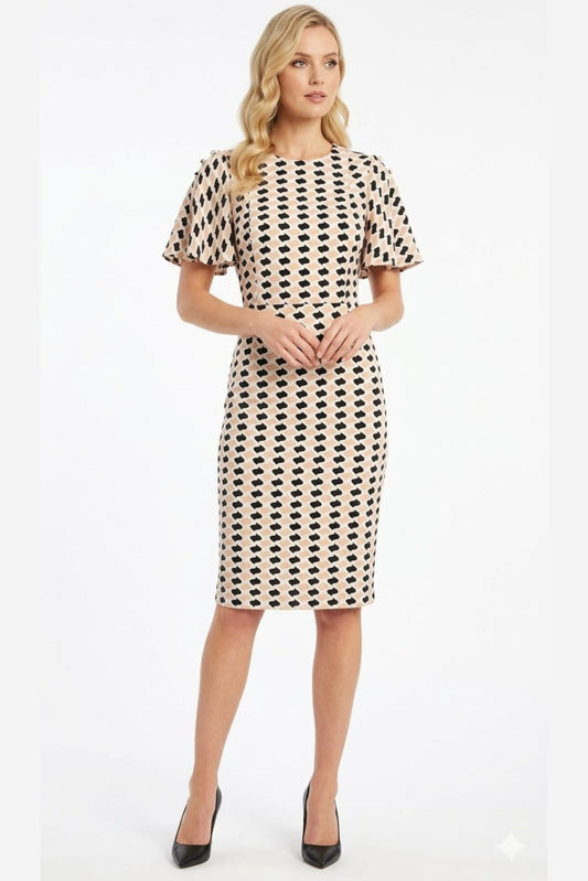 Phase Seven Geometric Print Flutter Sleeve Sheath Dress