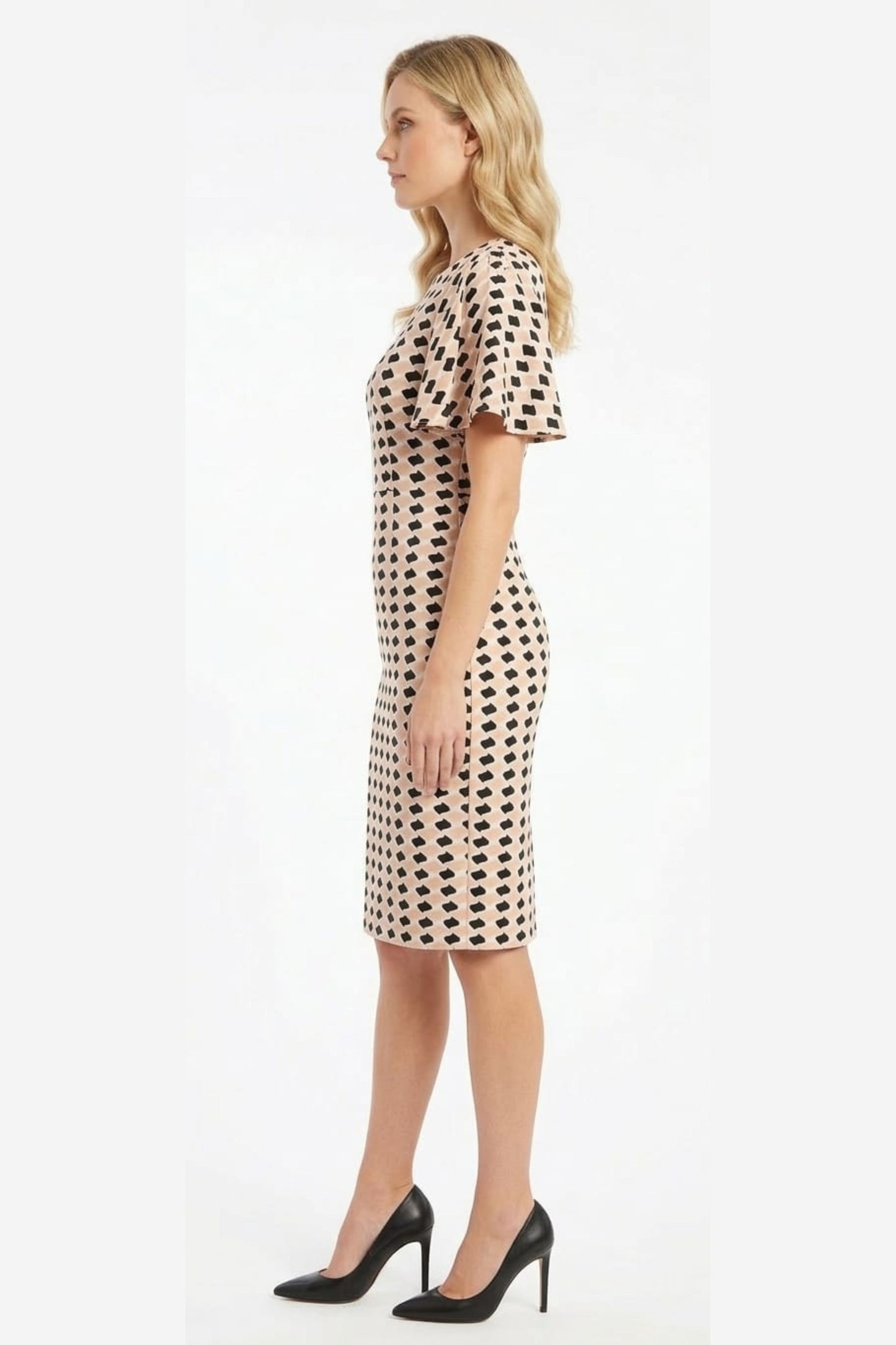 Phase Seven Geometric Print Flutter Sleeve Sheath Dress