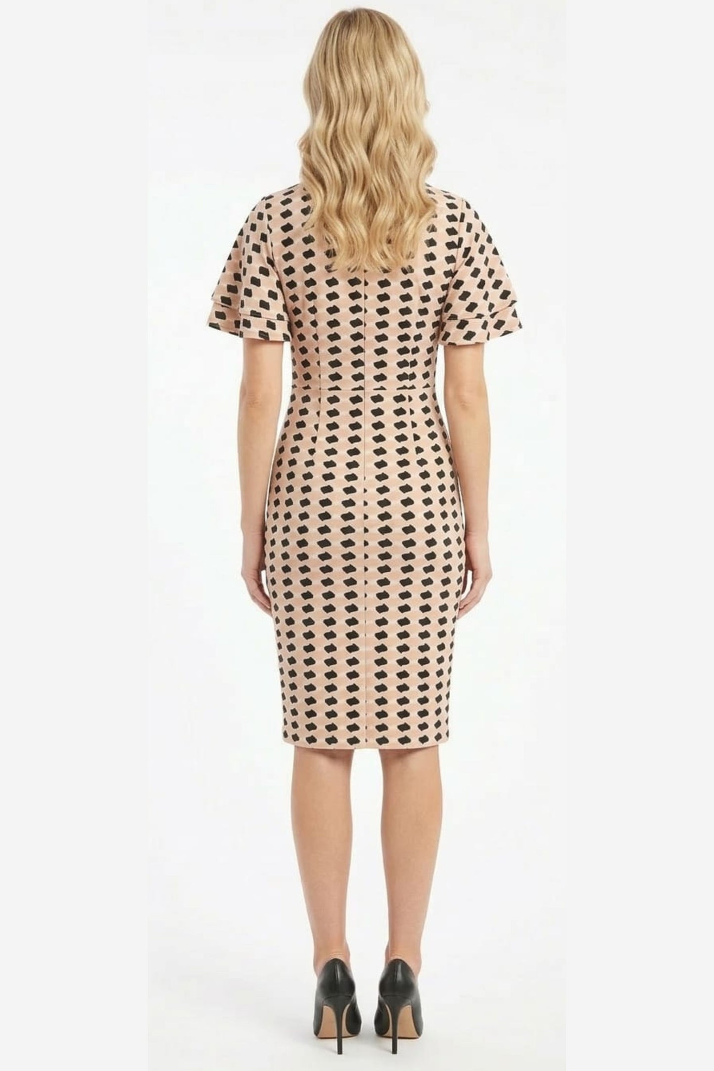 Phase Seven Geometric Print Flutter Sleeve Sheath Dress