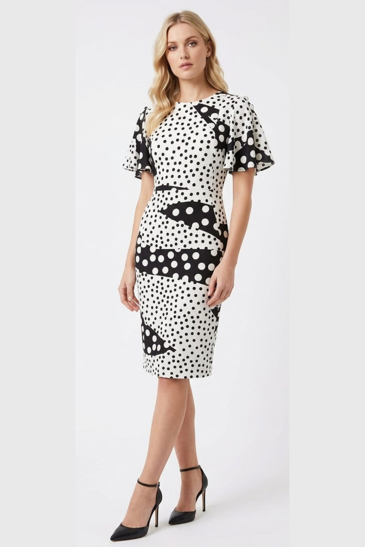 Phase Seven Geometric Print Flutter Sleeve Sheath Dress