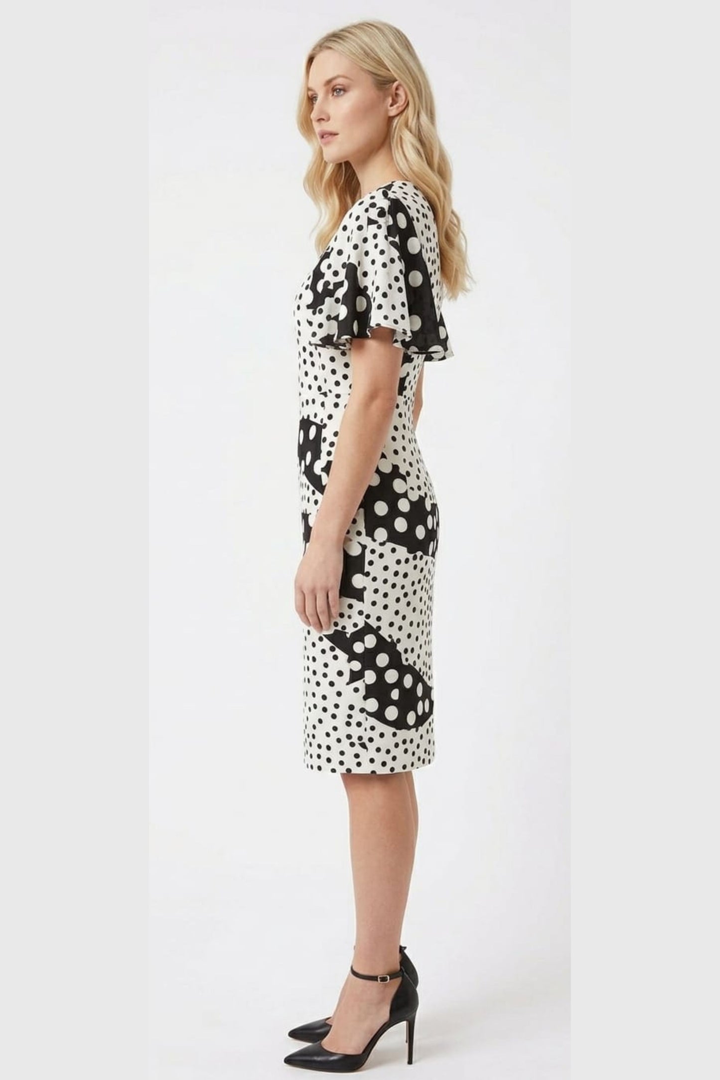 Phase Seven Geometric Print Flutter Sleeve Sheath Dress