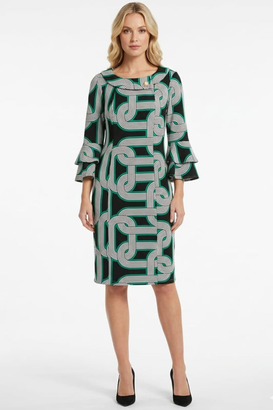 Jessica Rose Layered Bell Sleeve Sheath Dress
