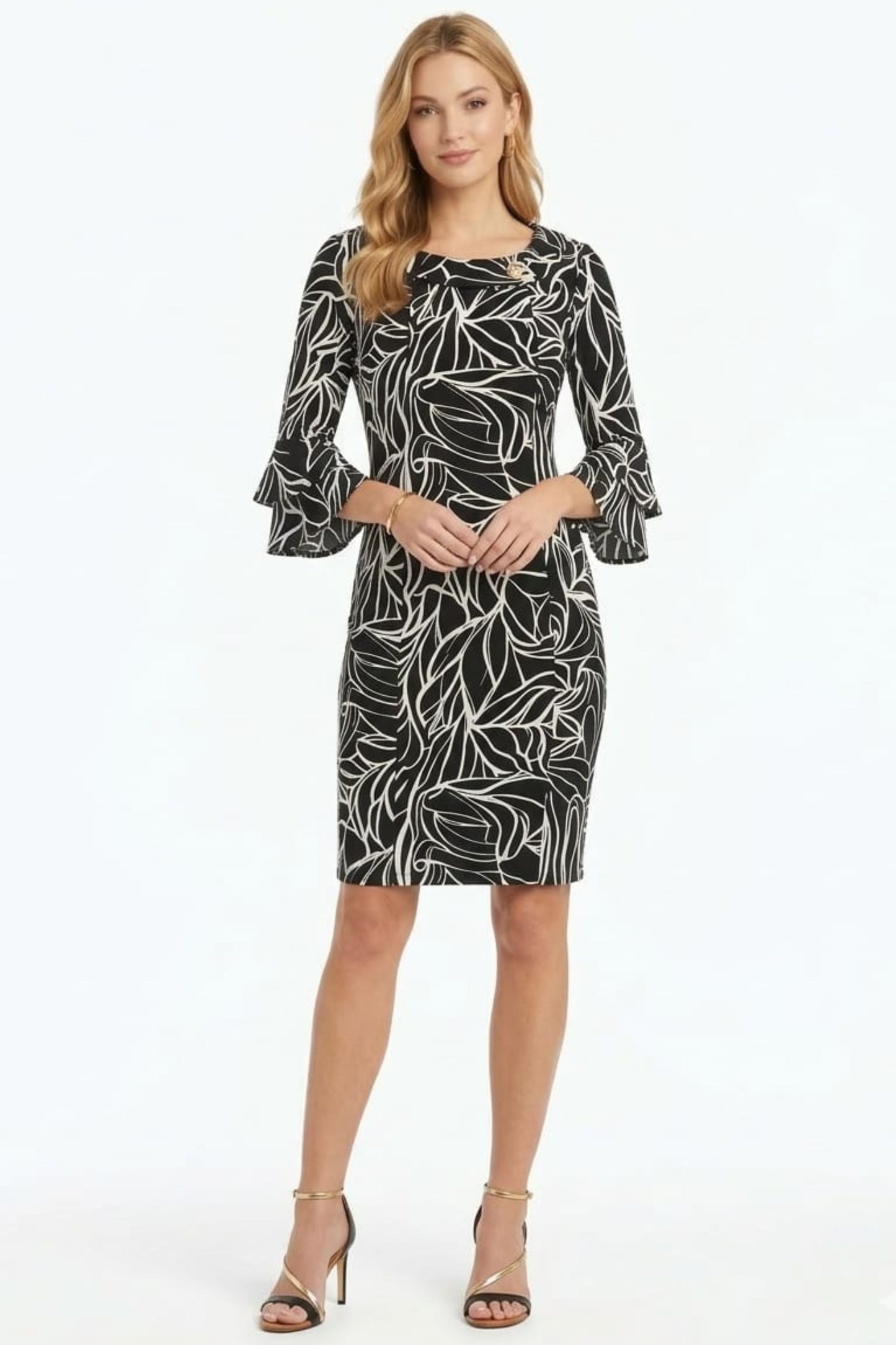 Jessica Rose Layered Bell Sleeve Sheath Dress