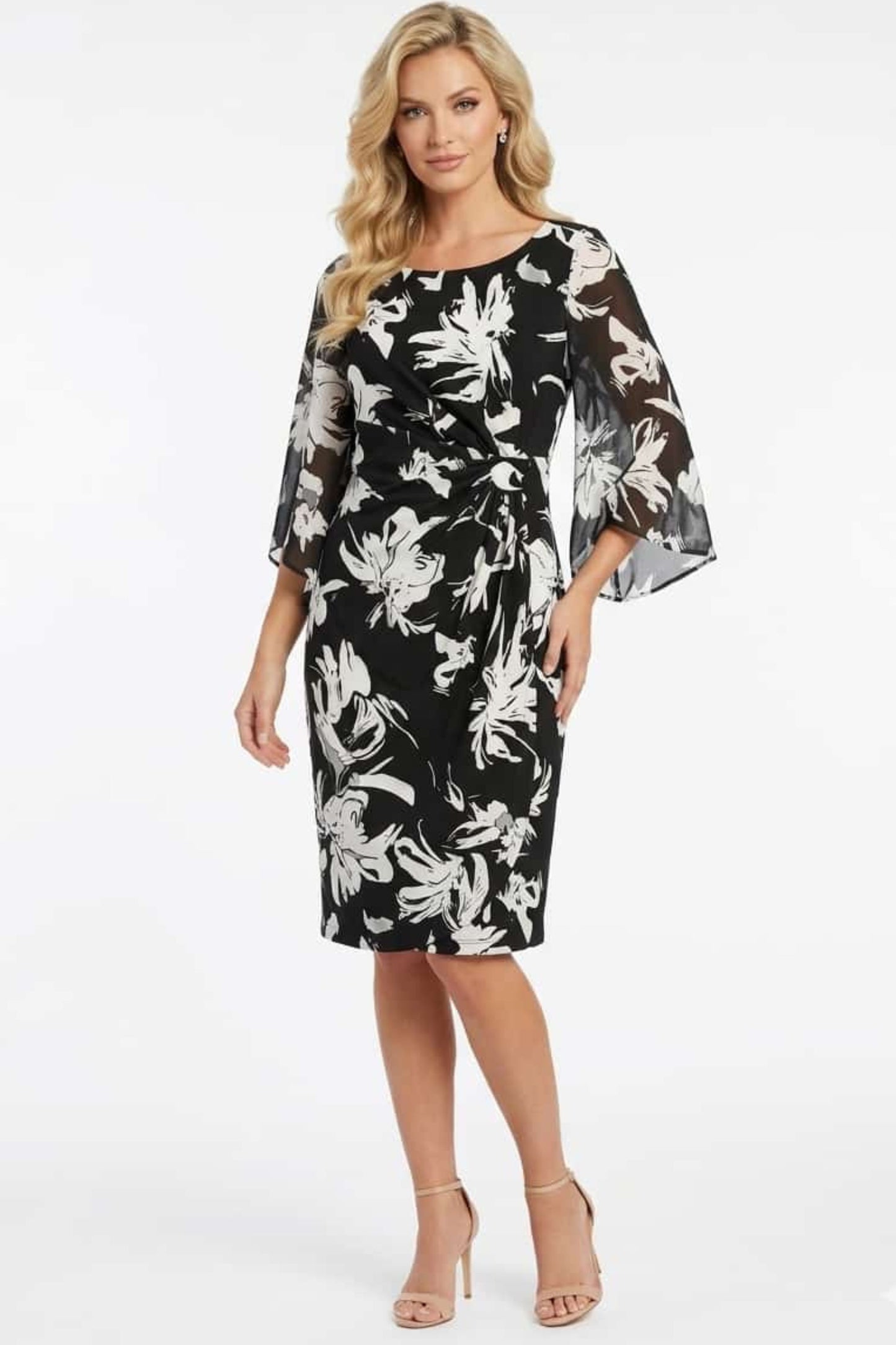 Phase Seven Vibrant Split Cape Sleeve Faux-Wrap Dress