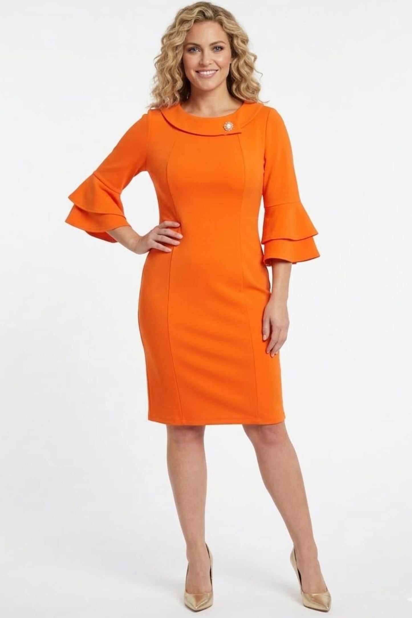 Jessica Rose Vibrant Tiered Bell Sleeve Sheath Dress