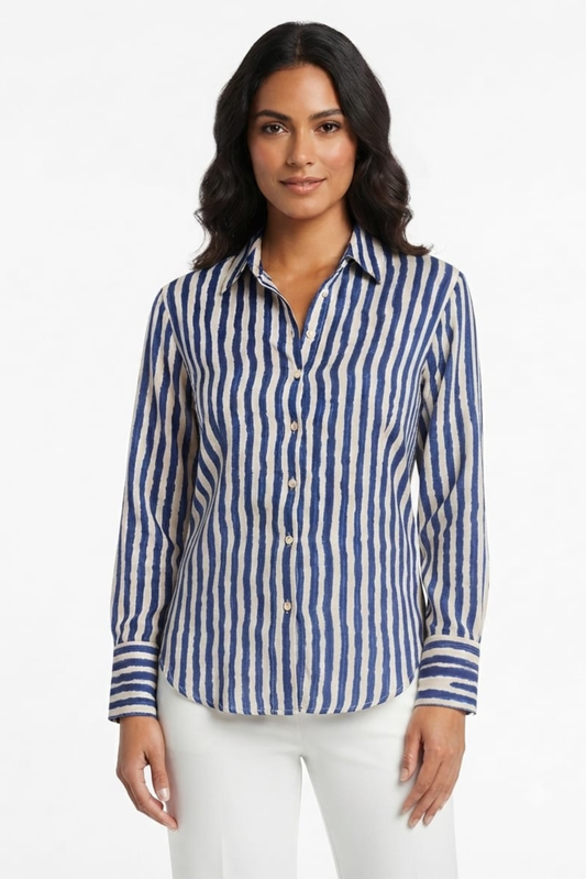 Hester & Orchard Watercolor Striped Button-Down Shirt