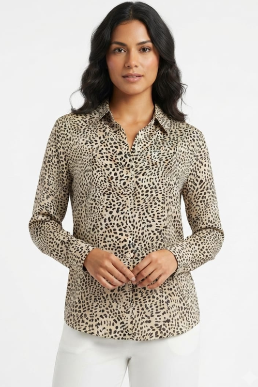 Hester & Orchard Leopard Print Button-Down Shirt
