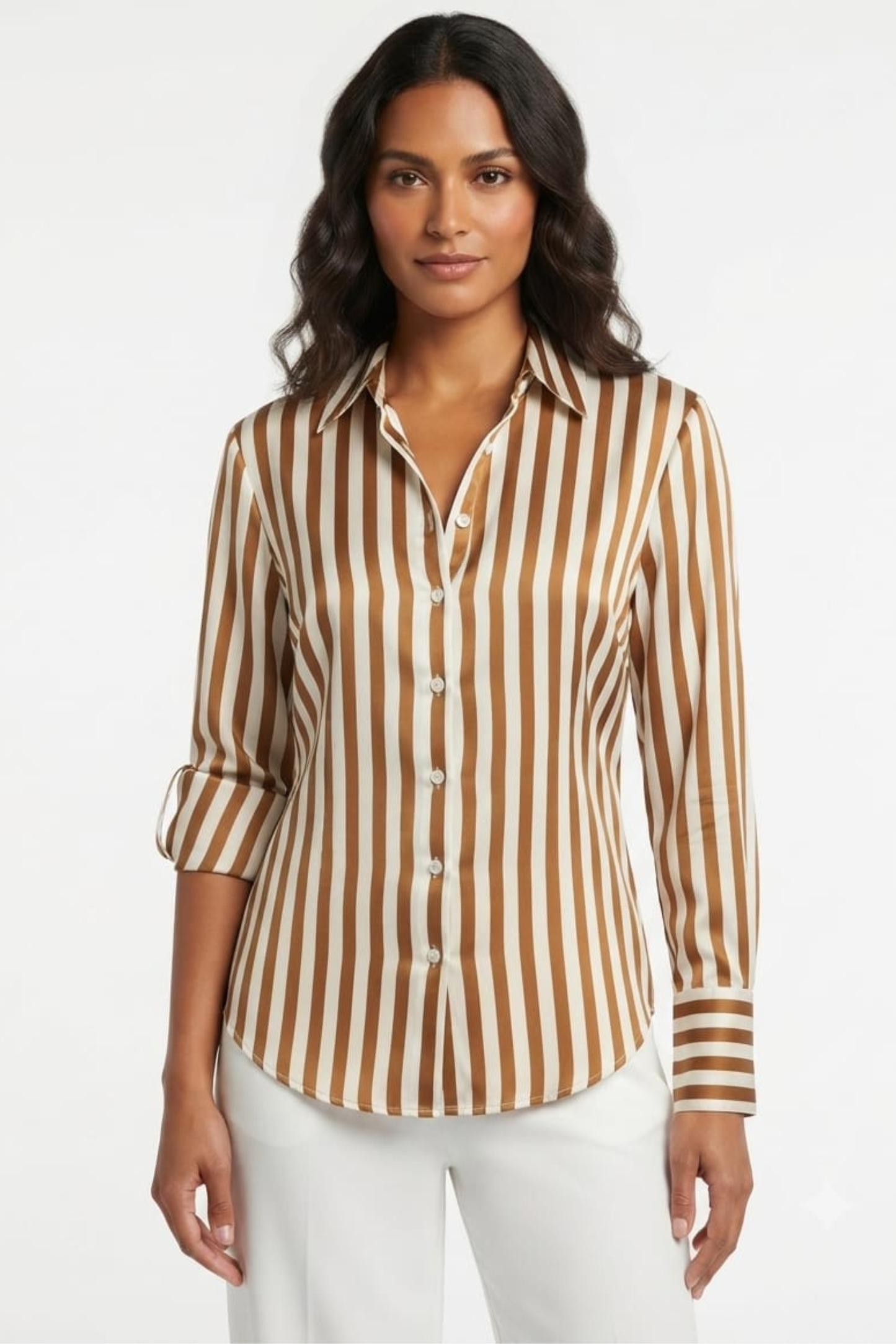 Hester & Orchard Long Sleeve Striped Button-Up Top