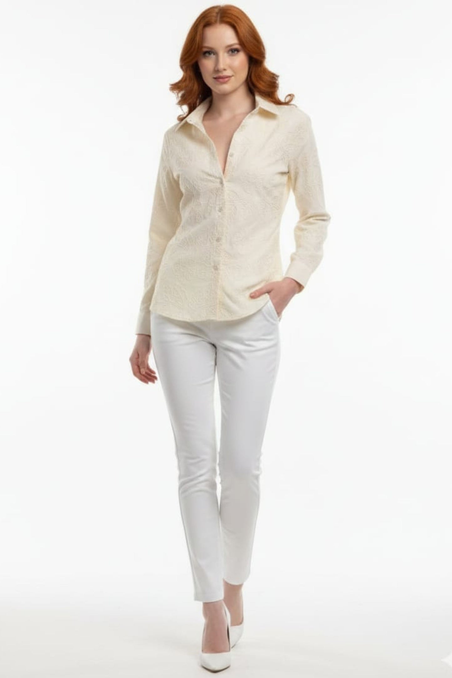 Hester & Orchard Floral Embroidered Button-Down Shirt