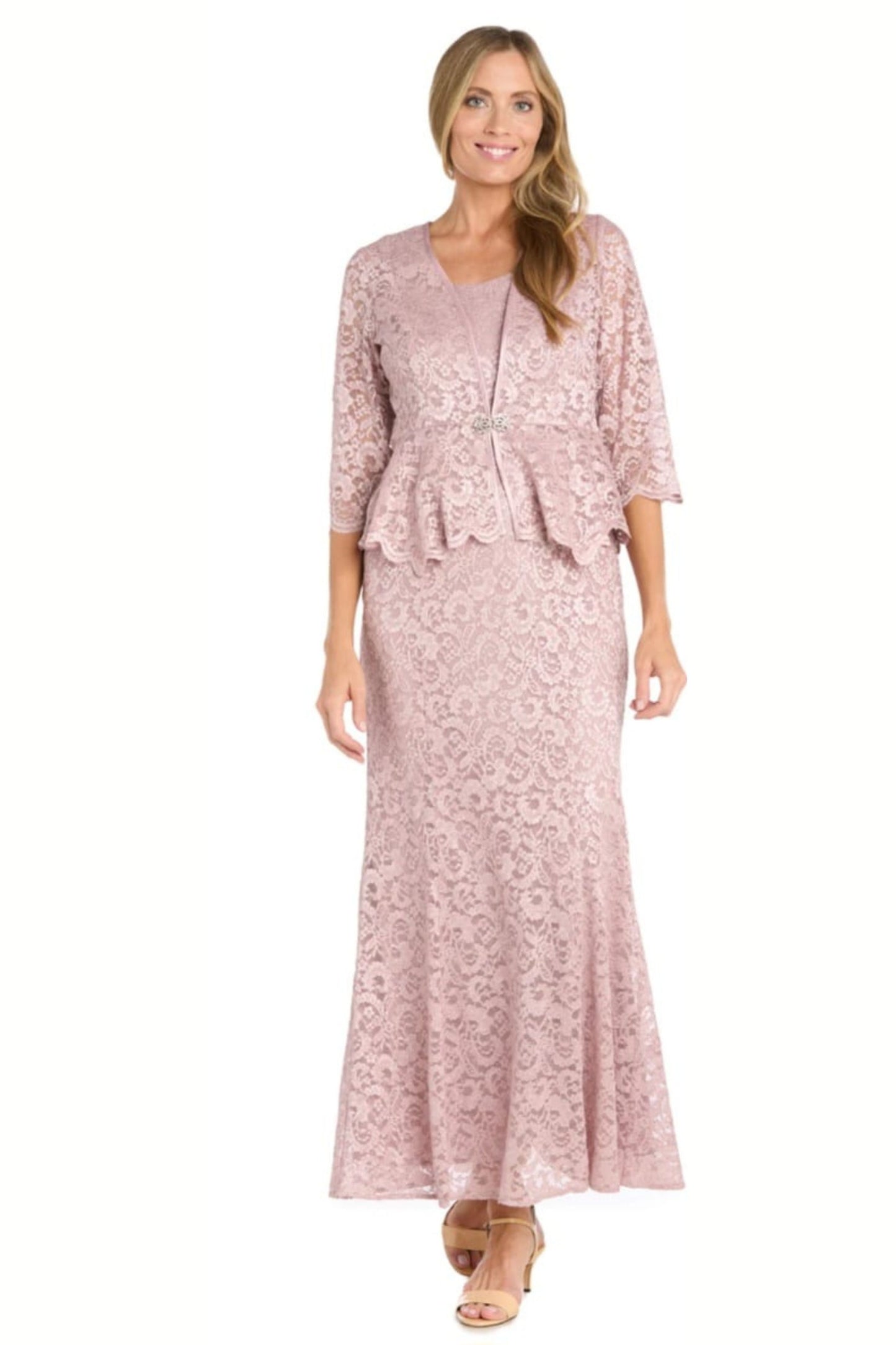 RM Richards 2-Pc Metallic Lace Formal Jacket Dress