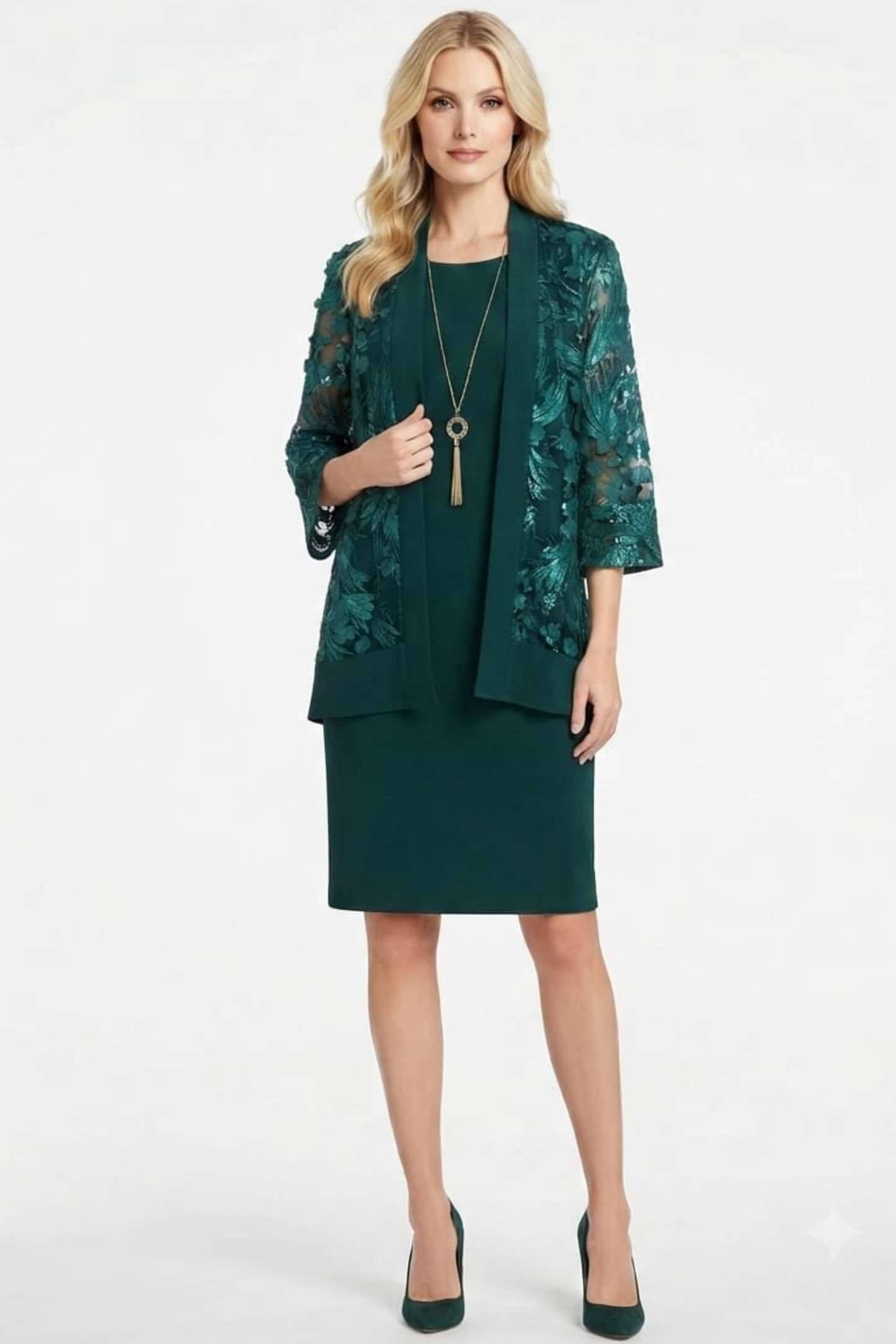 R&M Richards Sequined Lace Evening Jacket Dress
