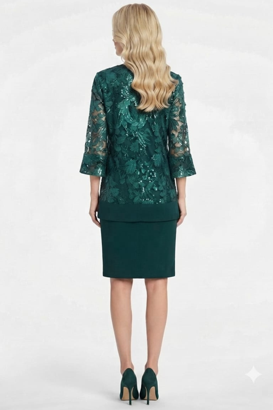 R&M Richards Sequined Lace Evening Jacket Dress